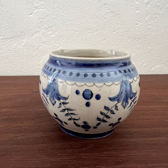 Antique Carvalhinho Porto Portugal Ceramic Blue White Bowl Vase hand painted pot - Picture 2 of 14